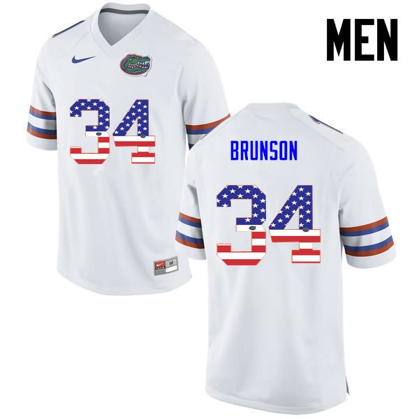 NCAA Florida Gators Lacedrick Brunson Men's #34 USA Flag Fashion Nike White Stitched Authentic College Football Jersey WOF3064BF
